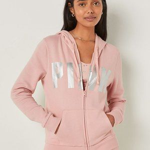 Victoria's Secret PINK Fleece Zip Up Everyday Hoodie Silver Pink Shine Sans Logo